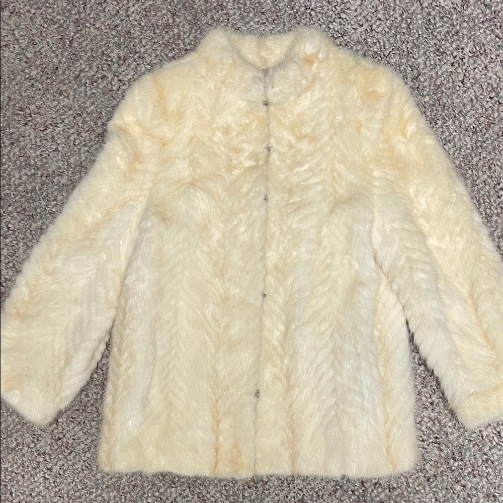 Vintage blonde real mink Cream Fur Coat with hidden clip close fasteners